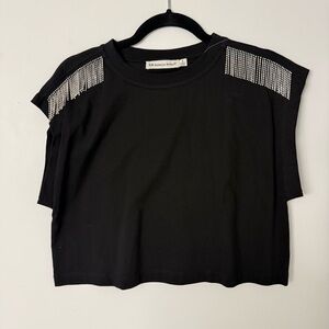 Rebecca Minkoff Black Crop Top with Rhinestone Fringe Accent